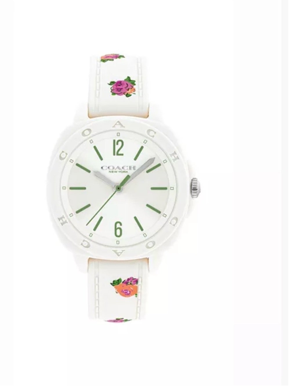 Coach Womens Kitt Watch 34mm Silicone White Rose Flower Band